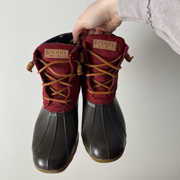 Women’s SPERRY Wool Duck Boot Red & Brown Size 8 - Picture 4 of 5